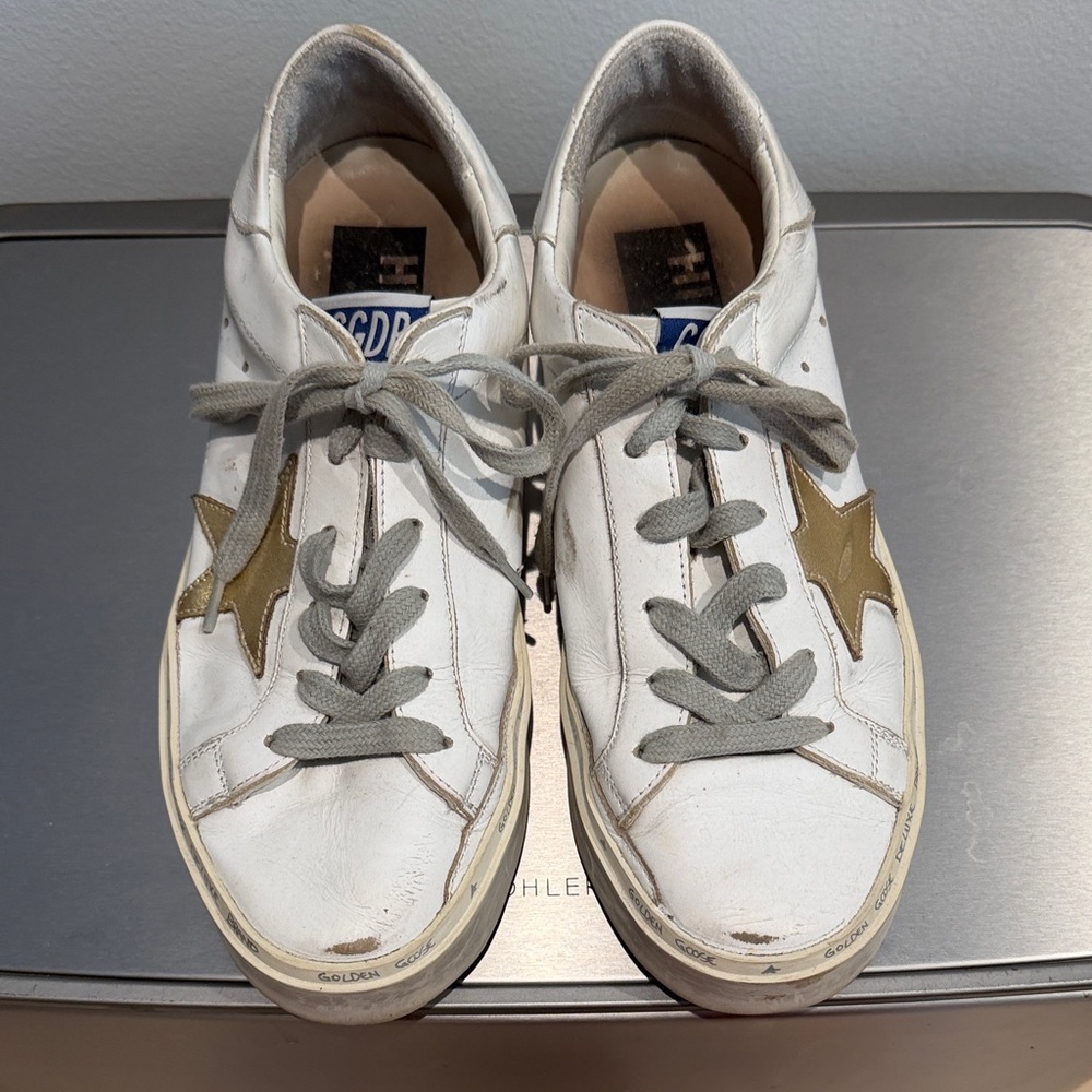 Golden Goose White and Gold Star Sneakers